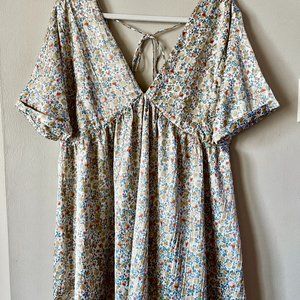 Lulus Express Yourself White Floral Print Satin Babydoll Dress L